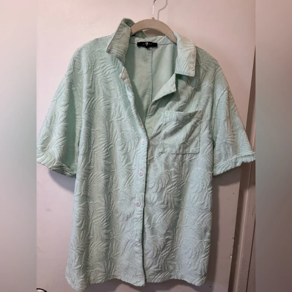 7 Seven For All Mankind Beach Summer Set Terry Cloth Shirt Shorts 2 Piece Size M - Picture 2 of 11